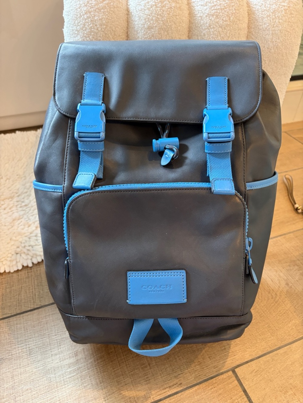 Coach Men’s Charcoal Backpack with Blue Accents